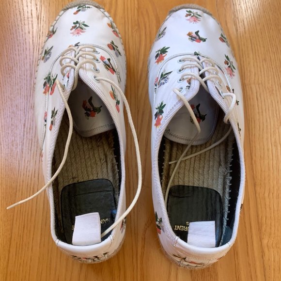 Saint Laurent Floral Print Leather Espadrilles - Picture 8 of 8